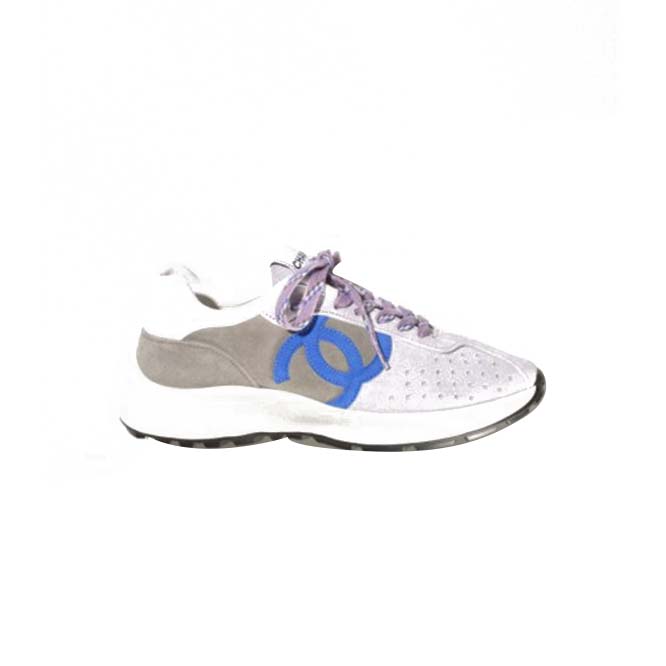 CHANEL SNEAKERS SUEDE KIDSKINLIGHT PURPLE, BLUE & DARK GRAY  G39074 X56563 K4279